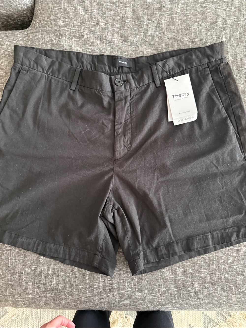Theory Men's Black Flat-Front Cotton Blend Shorts
